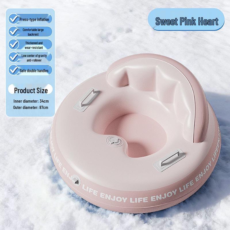 Durable Inflatable Snow Tube with Backrest & Handles - Wear-Resistant & Explosion-Proof Design