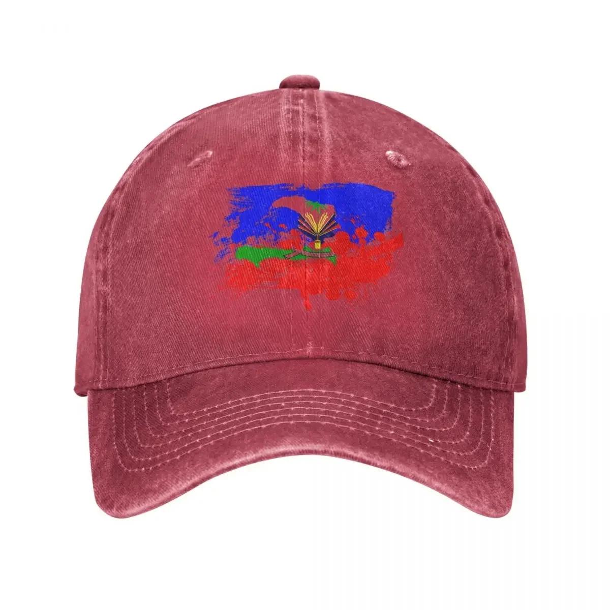 Haiti Map Flag Baseball Caps Classic Distressed Denim Snapback Hat Unisex Style Outdoor Summer Caps Hat One Size