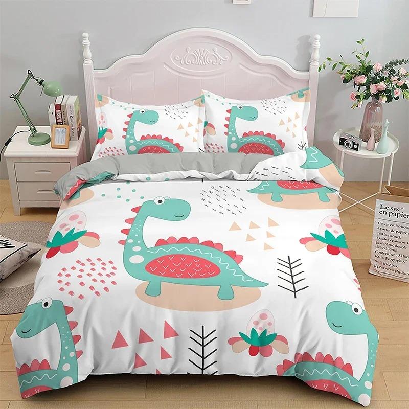 BCartoon Dinosaur Duvet Cover King Queen Size Jurassic World Theme Bedding Set for Kids Boys Ancient Animal Polyester Quilt Cove