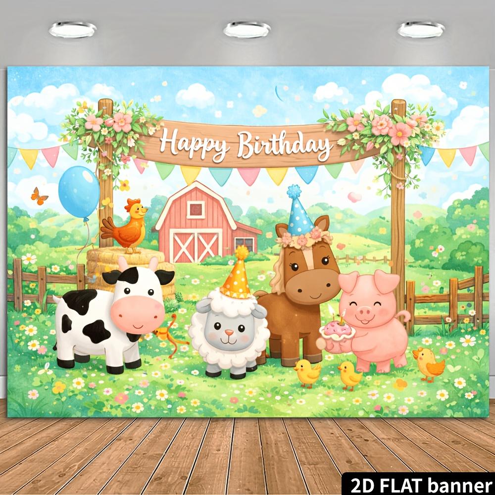 2D flat farm themed birthday party banner background cute cartoon farm animal theme wall decoration 100x150cm