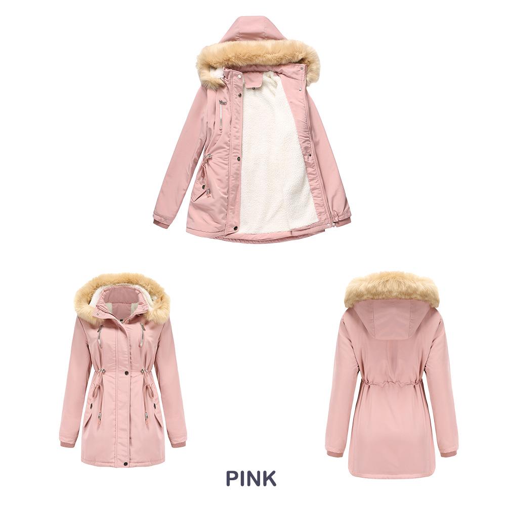 2024 Autumn/Winter Women's Thick Lambswool Cotton Jacket with Removable Hood and Fleece Lining