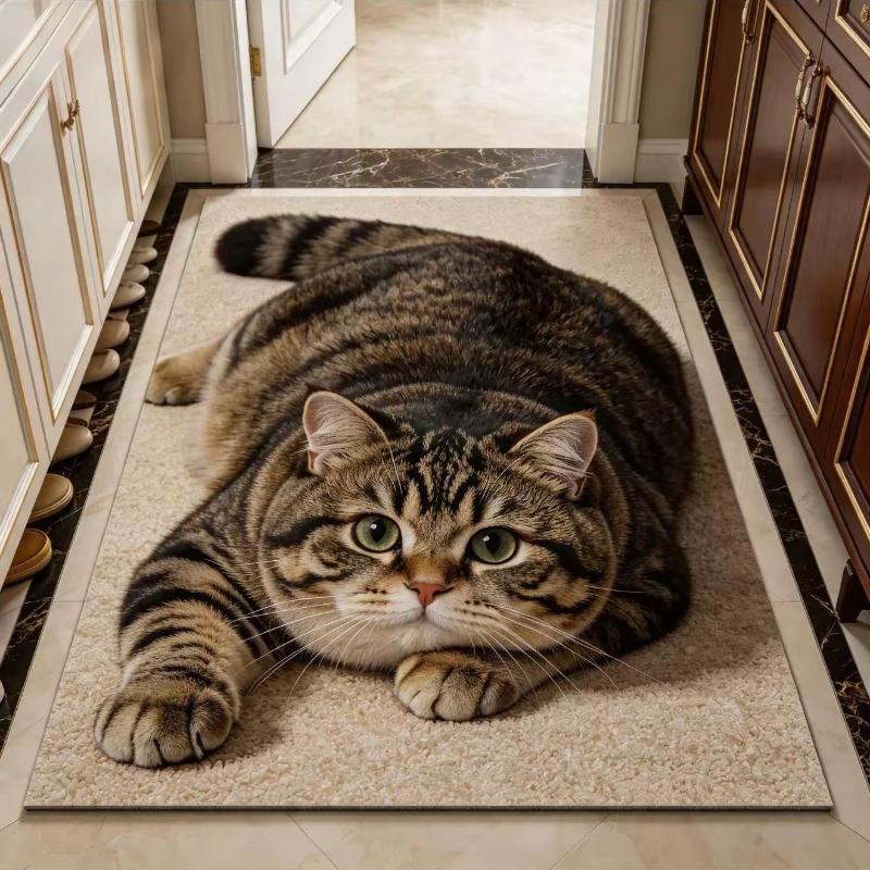 1Pc Cute 3D Cat Area Rug, Soft Fluffy Non-Slip Mat, Absorbent Washable Floor Carpet For Bedroom Bathroom Kitchen