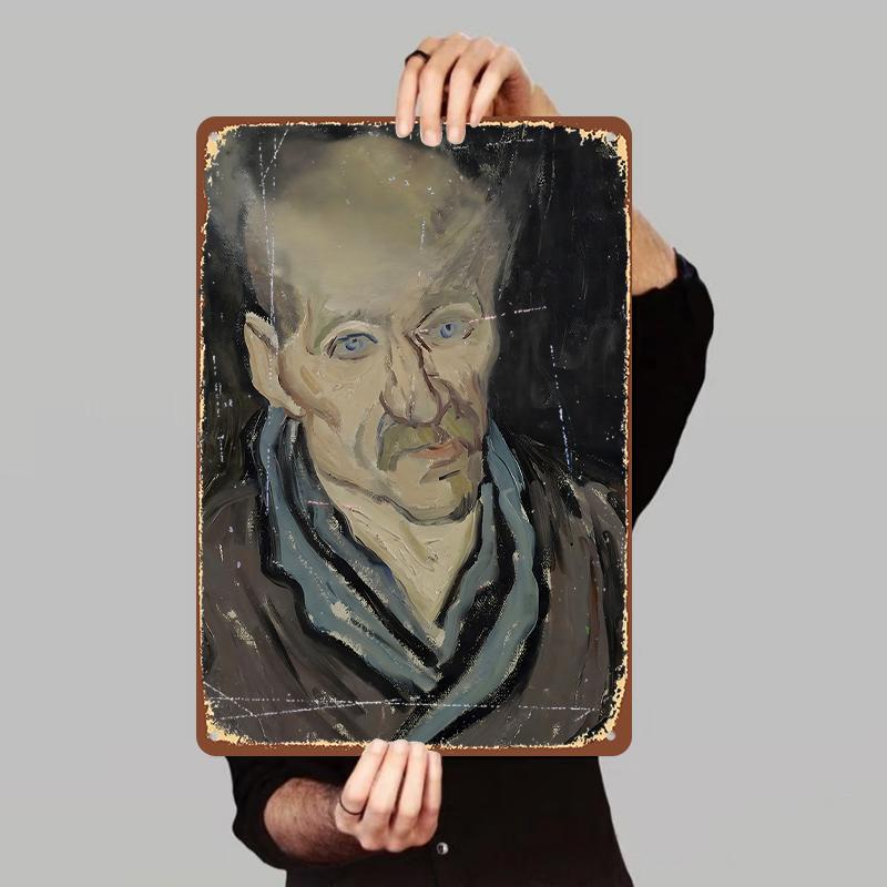 Vintage Style Old Man Portrait Oil Painting Custom Metal Tin Wall Art Decorative Hanging Painting 7.9x11.8In(20x30cm)