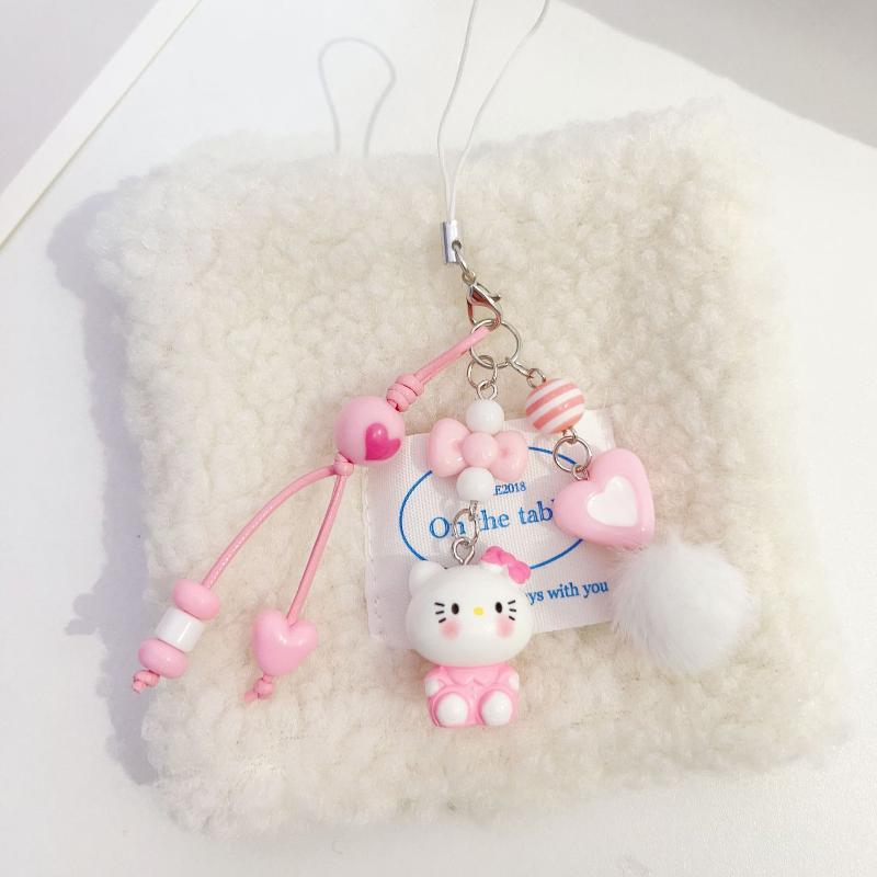 

Милый мультяшный брелок-цепочка Hello Kitty с бусиной-сердечком, кавайный Китти, веревочка для мобильного телефона, подвеска для рюкзака, аксессуар, подарки