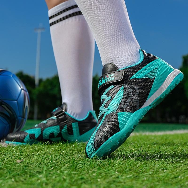 Children's Football Shoes Velcro Boys and Girls Tf Broken Nails Artificial Turf Non-slip Teen Student Training Shoes