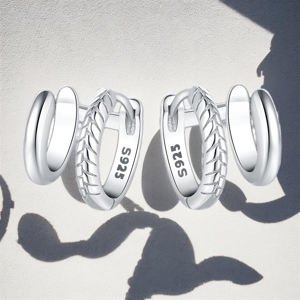 Real 925 Sterling Silver Serpentine Double Loop Earrings Jewelry Hoop Earrings for Women Jewelry Fine Birthday Party Gifts
