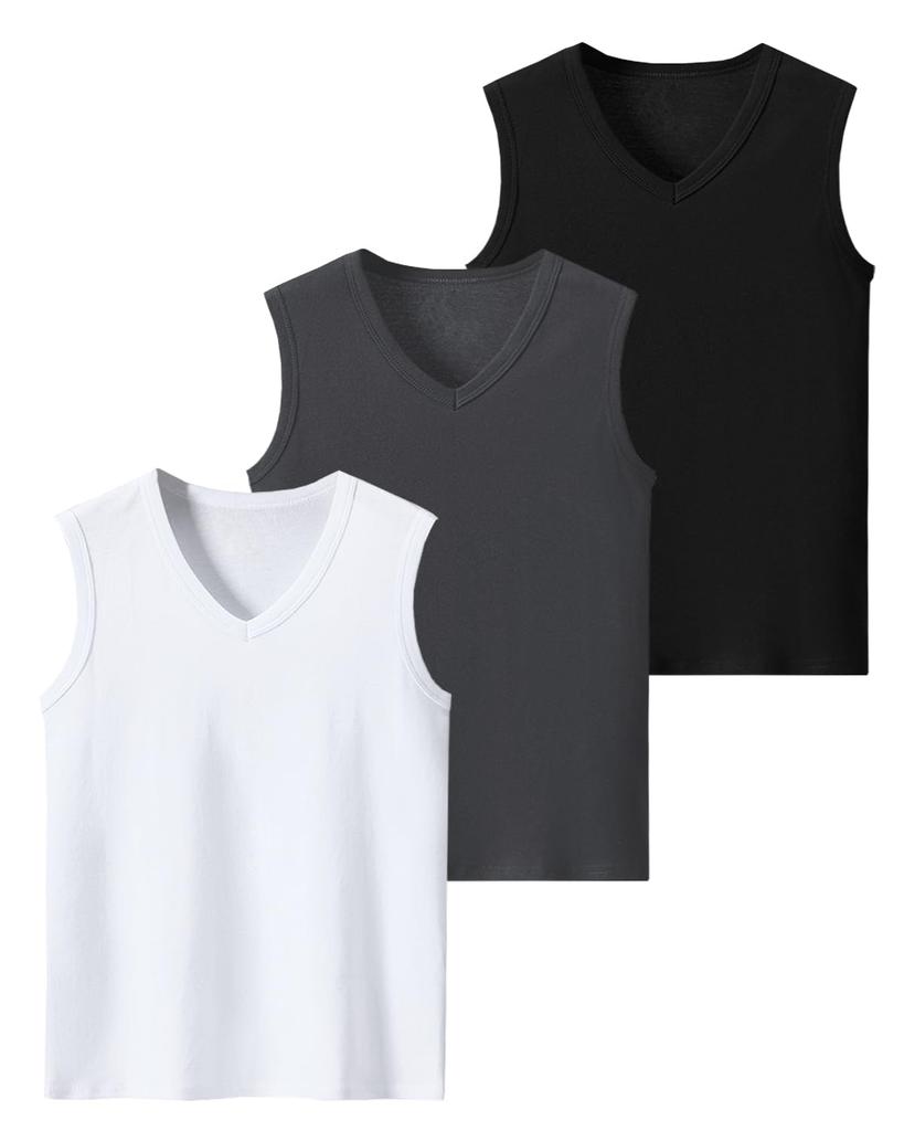 Sukinana Sleeveless or Tank Solid Antibacterial and Soft Undershirts Mixed Colors Men's V-Neck Undershirts, 100% Cotton, 3-Pack 5-Pack, Tops, Colors,