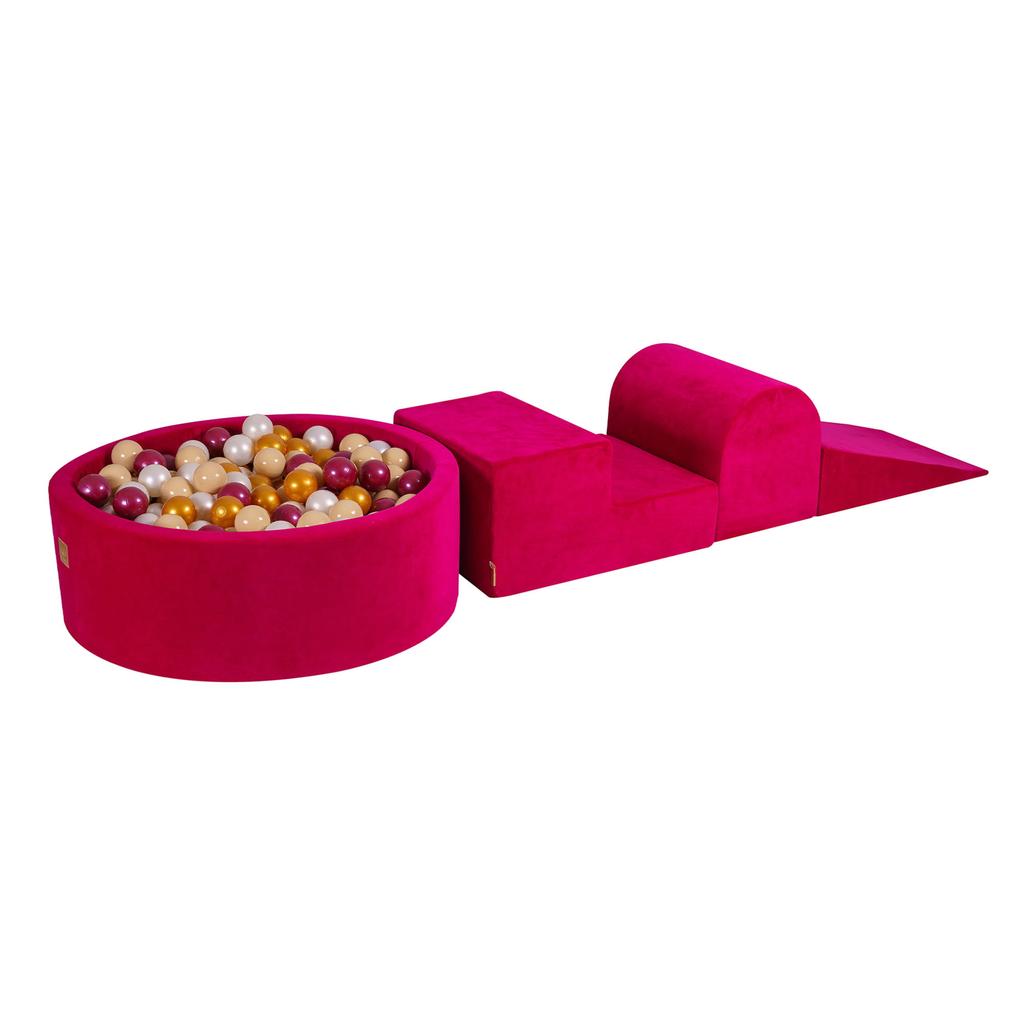 Foam Climbing Blocks for Toddlers MeowBaby® Magenta 3 Elements with Ball Pit 90x30cm