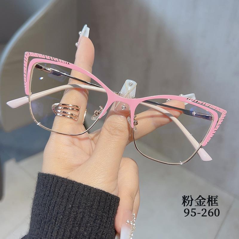

Blue light blocking cat-shaped eyeglass frame for women, high-end European and American style, stainless steel butterfly frame, suitable for Pink gold frame95260