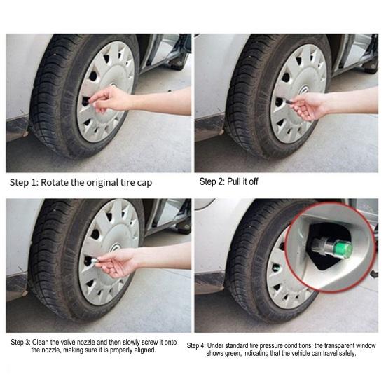 Tire Pressure Monitoring Valve Stem Caps Visual Tri-Color Alert Caps Waterproof Tire Pressure Gauge Replacement Caps for Cars Trucks SUVs Motorcycles