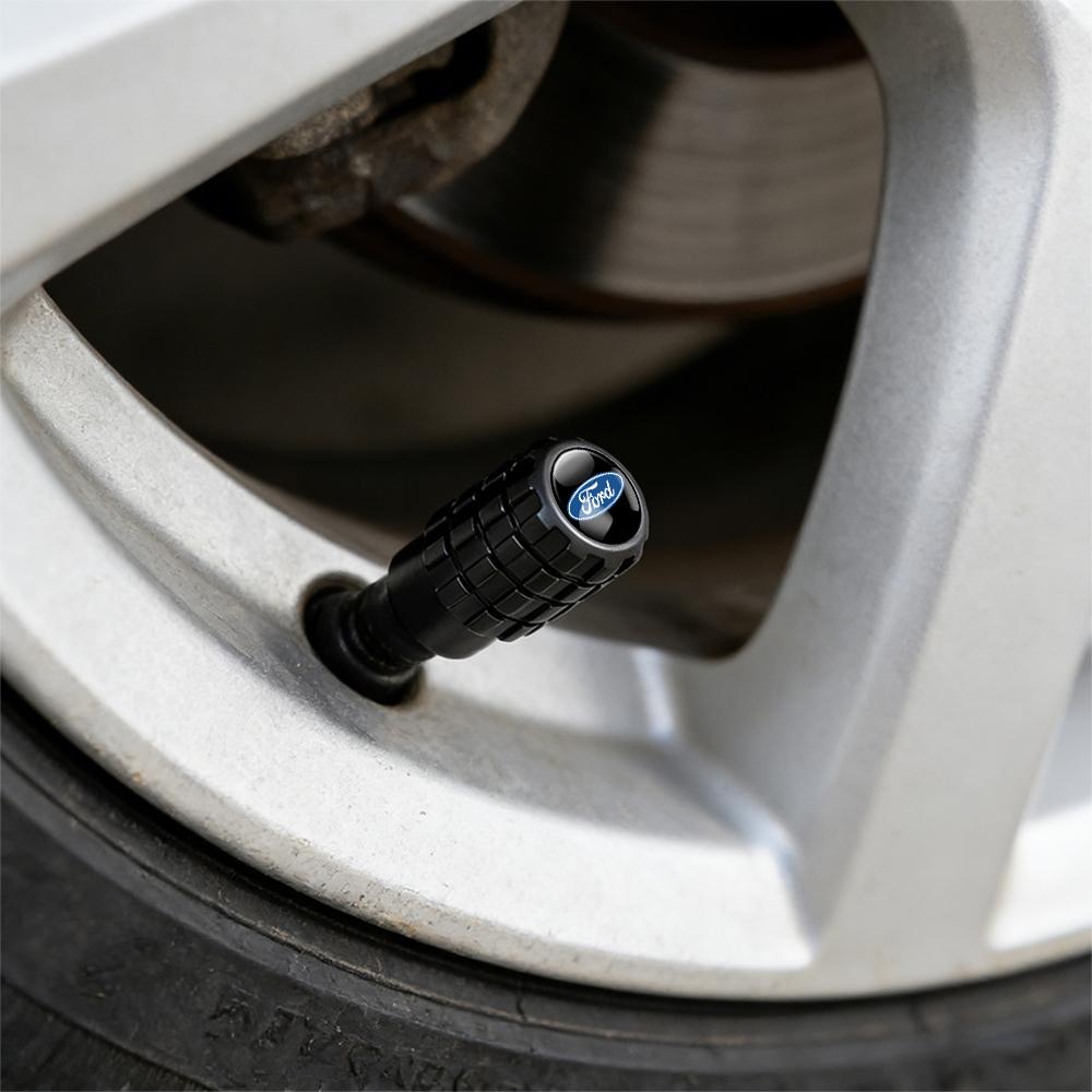 SPZS3 4pcs Aluminium Car Tire Valve Stems Caps Gear-shaped-Valve For Ford Focus 2 mondeo mk3 f150 fusion mustang MK7 Auto Accessories