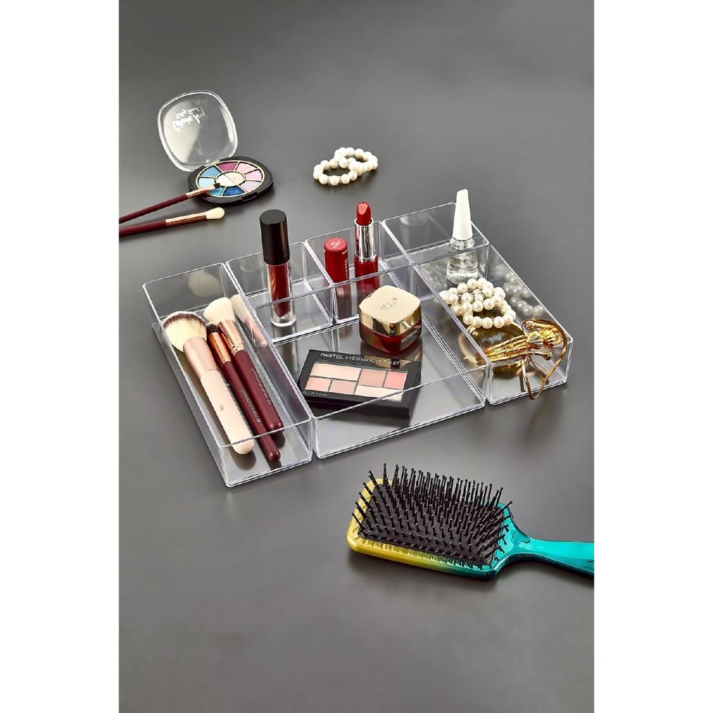 6 Piece Transparent Design Modular Storage Container - Drawer Organizer, Makeup Jewelry Organizer