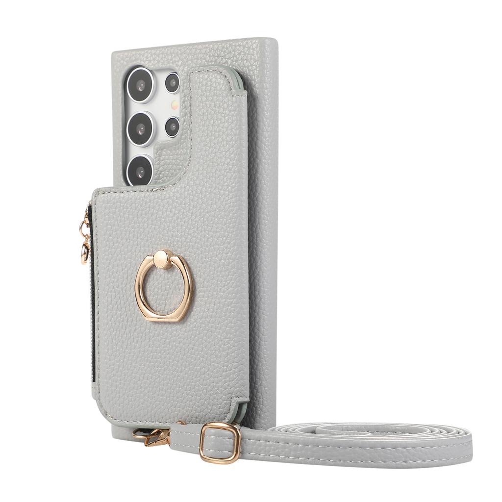 Zipper Cards Holder Leather Wallet Ring Makeup Mirror Case For Samsung Galaxy S24 Ultra S23 Plus S22 A15 A35 A55 A05 A25 Cover