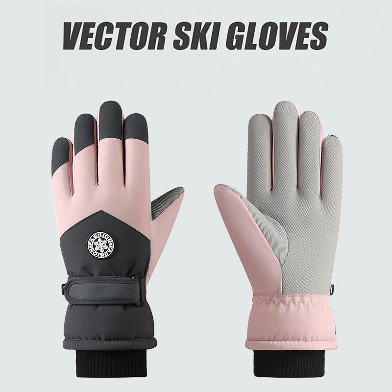Ski Gloves Fleece Men's and Women's Ski Gloves Female Students Outdoor Electric Vehicle Riding Fleece Finger Gloves Men's Winter