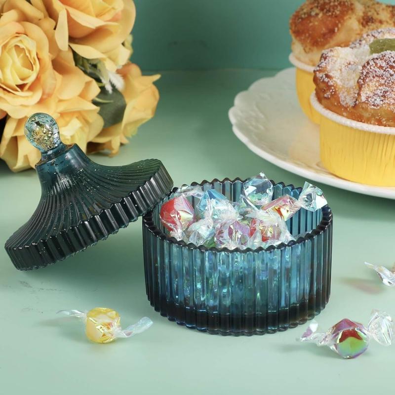 2Pcs Candle Jar Silicone Mold With Lid, Round Stripe Storage Jewelry Box Silicone Mold for Making Plaster Concrete Storage Box