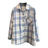 Spring Literary Loose Brushed Plaid Lapel Long Sleeved Shirt Women's Shirt Top