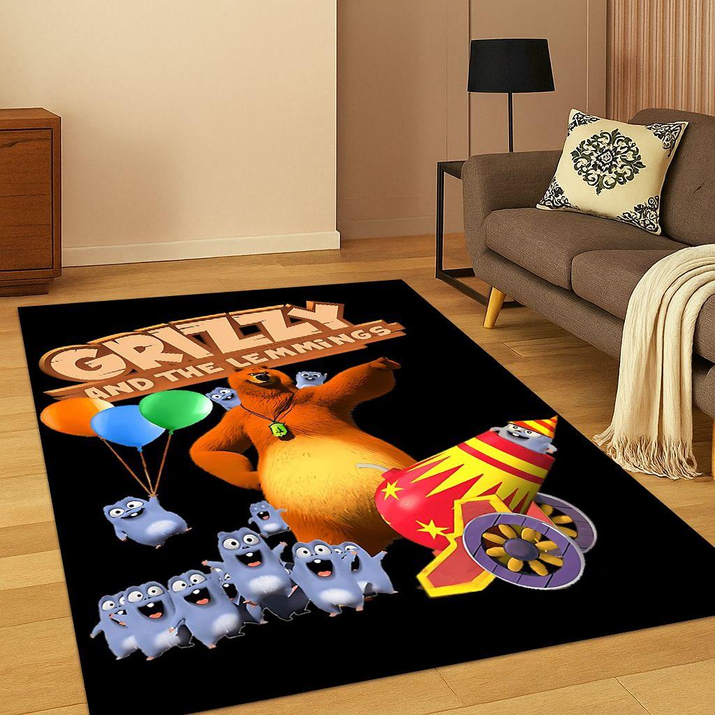 3D Grizzy and The Lemmings Cartoon Carpet Rug for Bedroom Living Room Sofa Home Decor,kids Game Area Rug Non-slip Floor Mat Gift