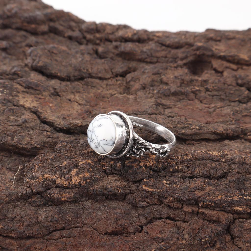 Dendritenopal Edelsteinschmuck, 925 Sterlingsilberring, Fantastischer handgefertigter Schmuckring Geschenk für Freund