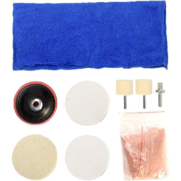 Tookie Car Glass Polishing Set, 9pcs/Set Car Cerium Oxide Powder Glass Polishing Set, Abrasive Discs Polish Pad Felt Polishing Wheel Scratch Removal