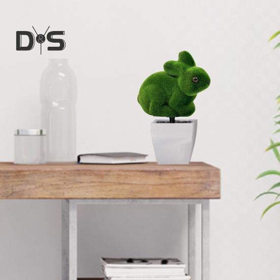 Künstlicher Formschnittball mit Kaninchen, Osterhase, Kunstformschnittpfahl, grünes Kaninchen, künstliche Pflanze mit Erdspieß für die Osterveranda, Innen- und Außendekoration