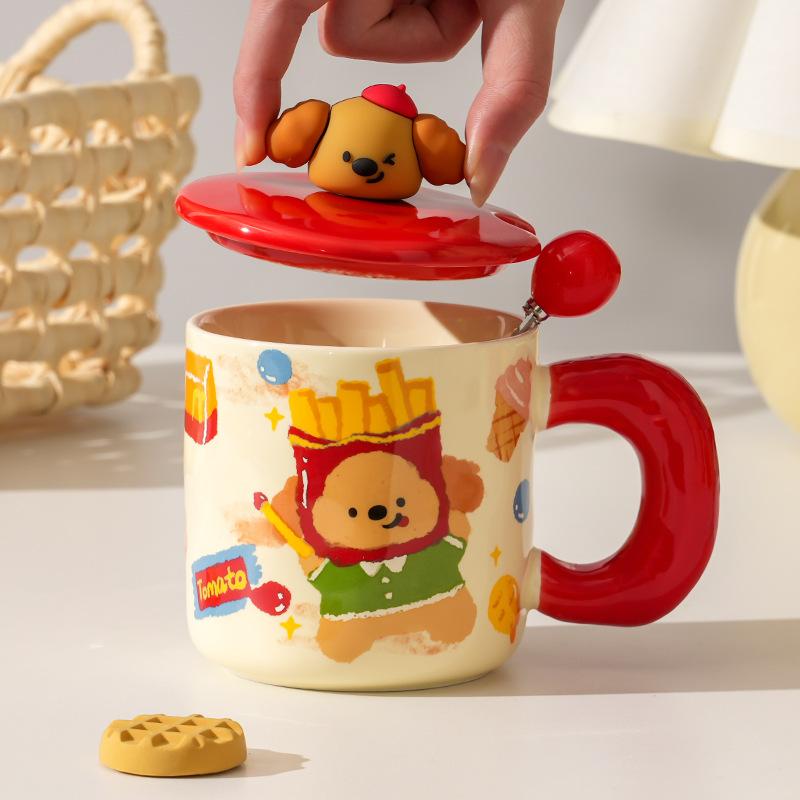 High-Value Creative Ceramic Cup With Lid Spoon, Household Girl Couple Water Cup Gift Box, Cute Little Gift.
