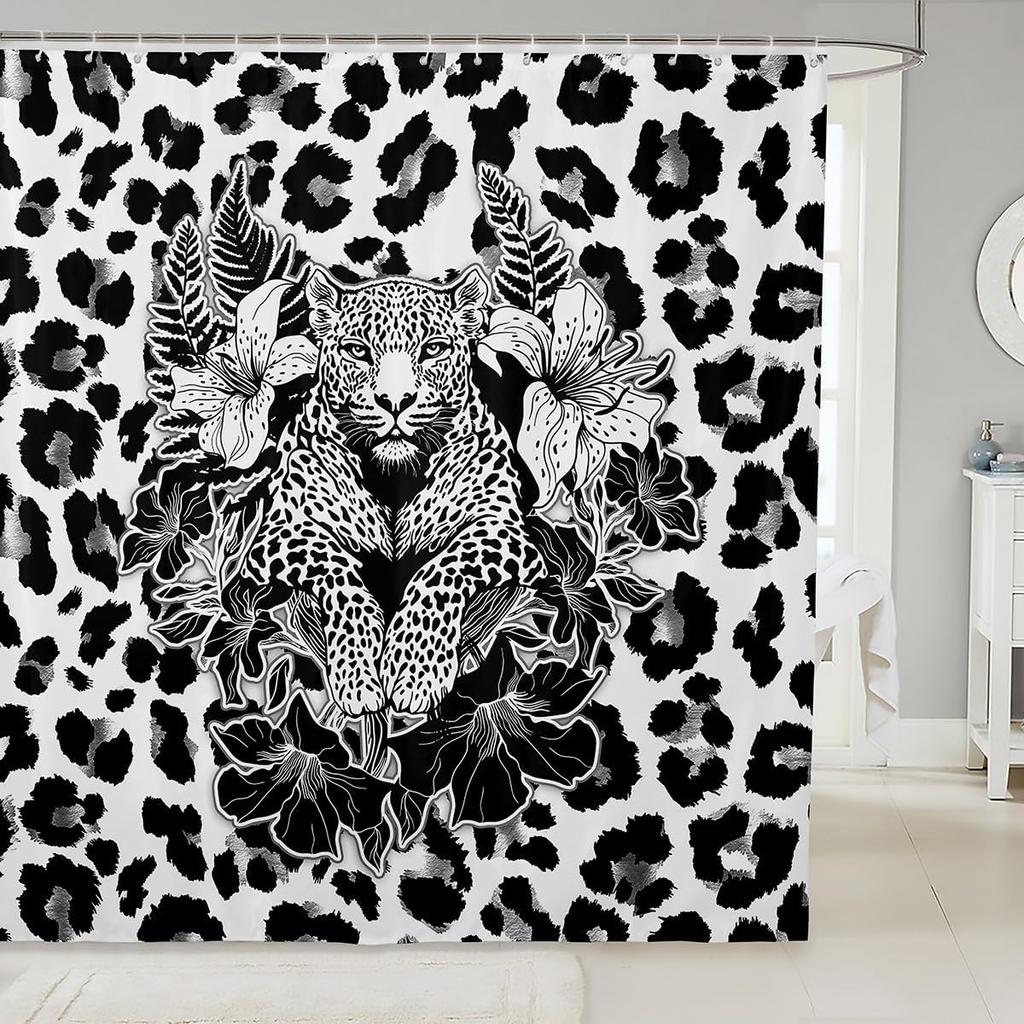 Pink Bowknot Glitter Shower Curtain Abstract Leopard Cheetah Zebra Skin Girls Women Bow-tie Shining Diamond Bathroom Curtain