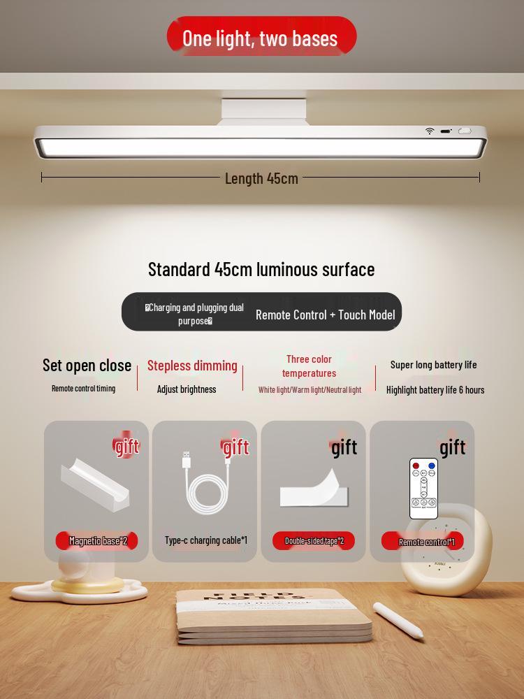 

Magnetic Eye Protection Desk Lamp for College Students - Rechargeable Bedside & Dormitory Reading Light Touch and Remote Switch