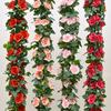 220CM Sztuczny Girlanda z Kwiatów Róży 16 Głów Odporna na UV Realistyczna Sztuczna Rattanowa Winorośl Dekoracja Wisząca na Ślub i Przyjęcie Symulacja Kwitnienia