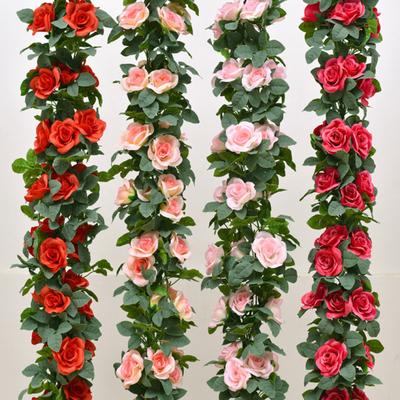 220 cm künstlicher Rosenblumen-Girlande mit 16 Köpfen, UV-beständig, realistische Kunstblumen aus Rattan, ideal für Hochzeiten
