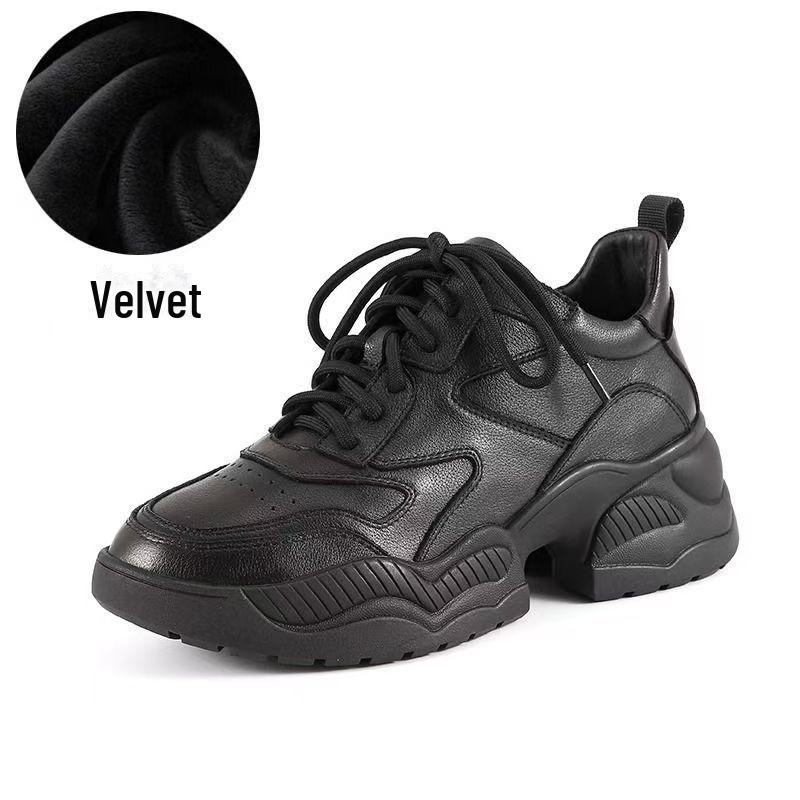 Zapatos de Papá de Suela Gruesa de Cuero Genuino Negro para Mujer Otoño/Invierno 2025: Versátil, Elegante y Casual.