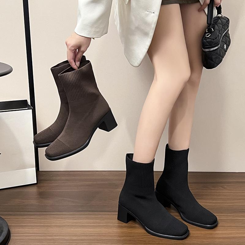 New Medium Socks Boots Pointed Fly-woven Short Boots Waterproof Table Heightening Boots Japanese Princess Boots Fashion Boots