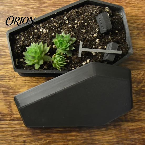 Halloween Party Supplies Gothic Casket Flower Pot, Include Tombstone And Rake Accessories, 3D Printed Plant Containers Unique Container for Home Decor