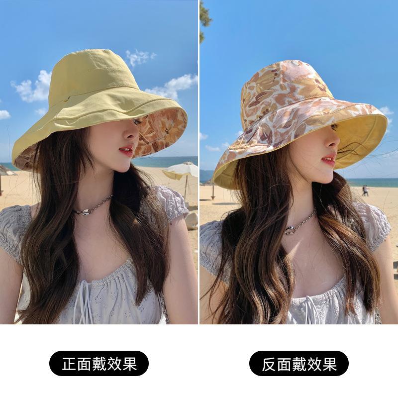 

Flower bucket hat women s spring and summer sunscreen sunshade UV protection casual big eaves cover face big head circumference double basin hat One size fits all жовтий