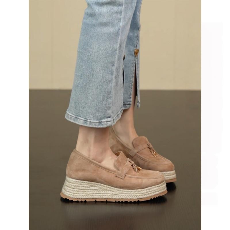 Retro thick-soled woven heightening versatile loafers women's 2025 autumn new small lazy commuter fisherman shoes