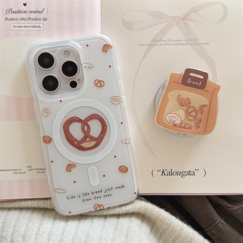 Korean Style Bread Shake Magnetic Stand iPhone 17/16 Pro Max/15/14 Case for Women