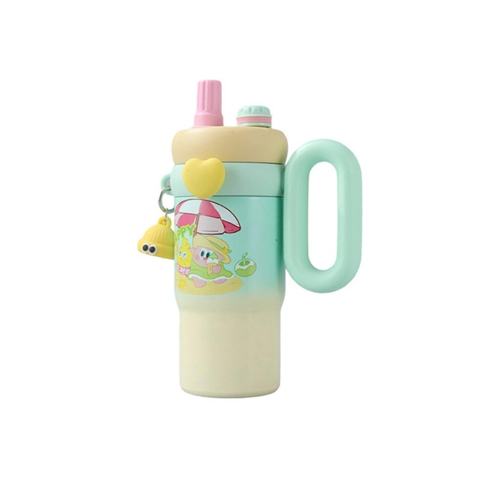 800ml Cartoon Doll Straw Thermos Cup Stainless Steel Insulated Water Cup  Office