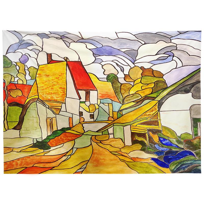 Nordic Style Oil Painting Background Cloth, INS Hanging Cloth, Bedroom, Dormitory, Guesthouse Decoration, Bedside Background Wall Cloth, Tapestry