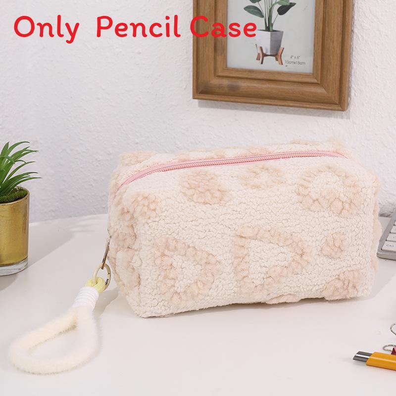 Cute Pink Plush Pen Case With Spacious Design For Girls Stationery Organizer For School Use