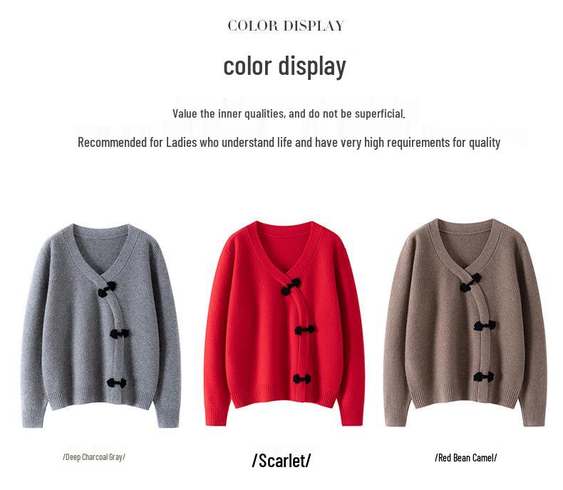 Autumn Winter Retro Ethnic Cashmere Cardigan for Women - Loose Fit Frog Button Knitwear, Fashionable Long Sleeve Sweater