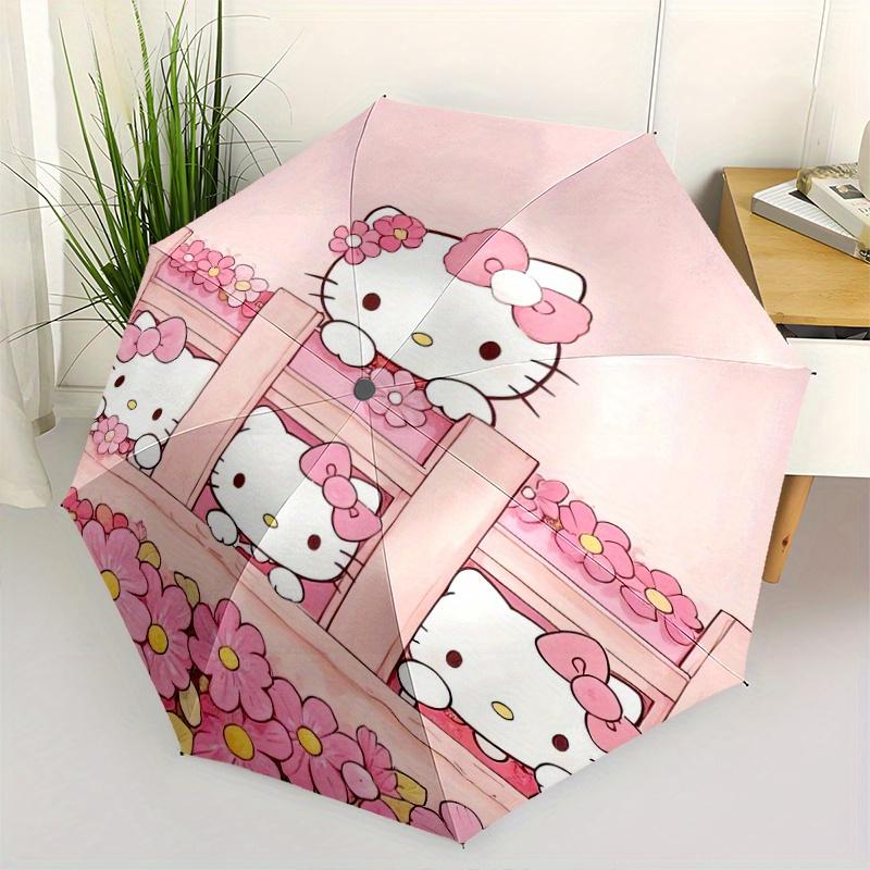 

Pink flowers and Hello Kitty Automatic Open/CloseUmbrella-CuteUmbrella with Cute Design, Portable 3-Fold Compact Umbrella for Men & Women, Valentine s