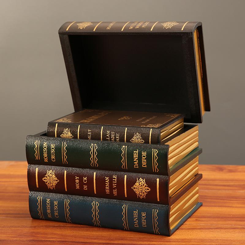 European Retro Faux Book Storage Box and Figurines for Office Decor