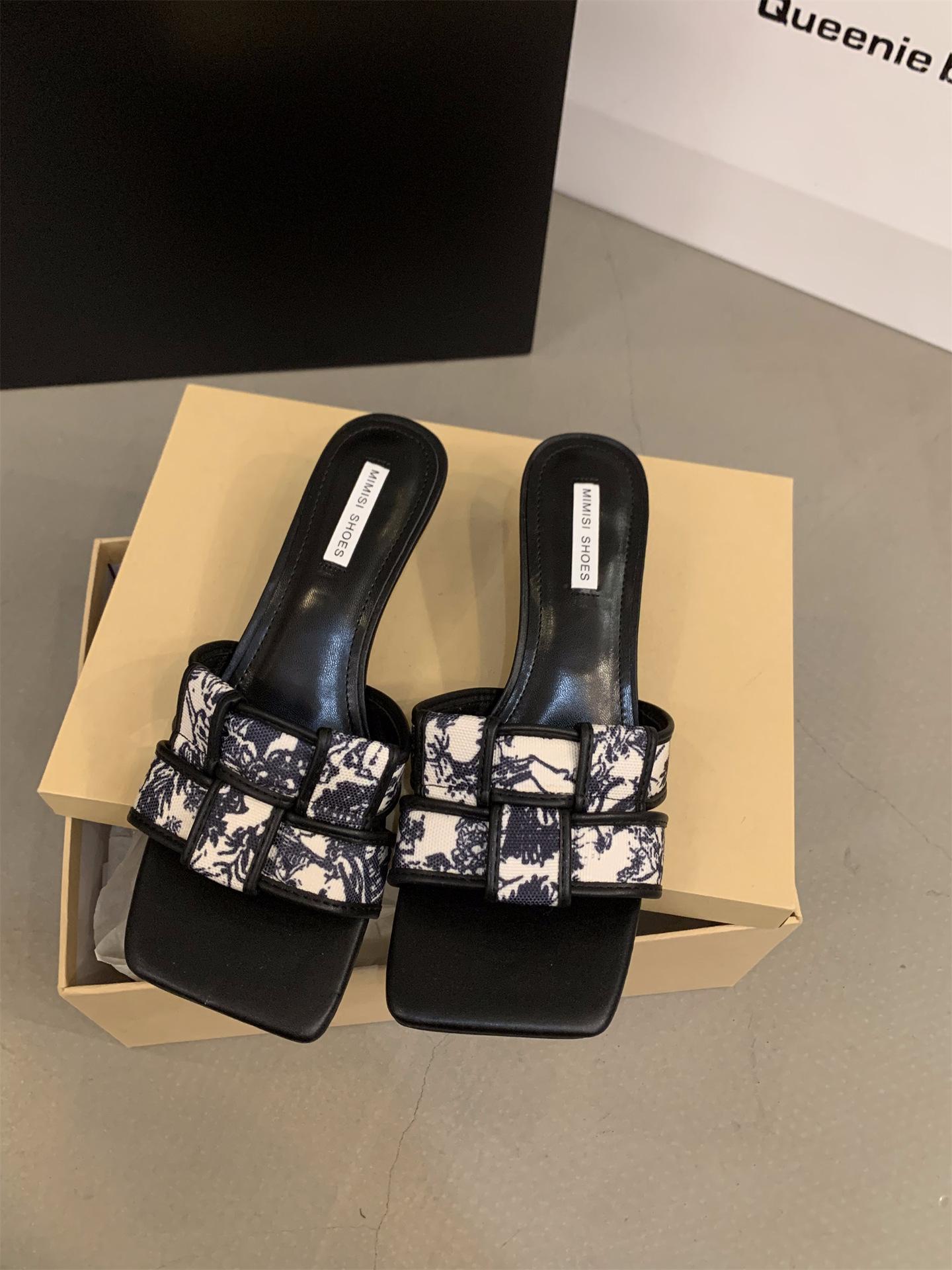 

Ретро плетеные новые китайские стильные односложные классные тапочки сказочные туфли 2024 года новые летние босоножки на высоком каблуке 42 чёрный