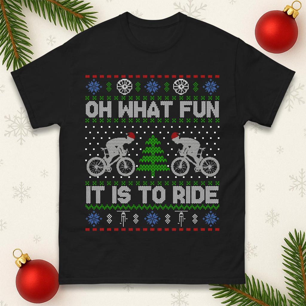 Oh What Fun It Is To Ride Bicycle Christmas T Shirt Funny Bike Cycling Xmas Tee