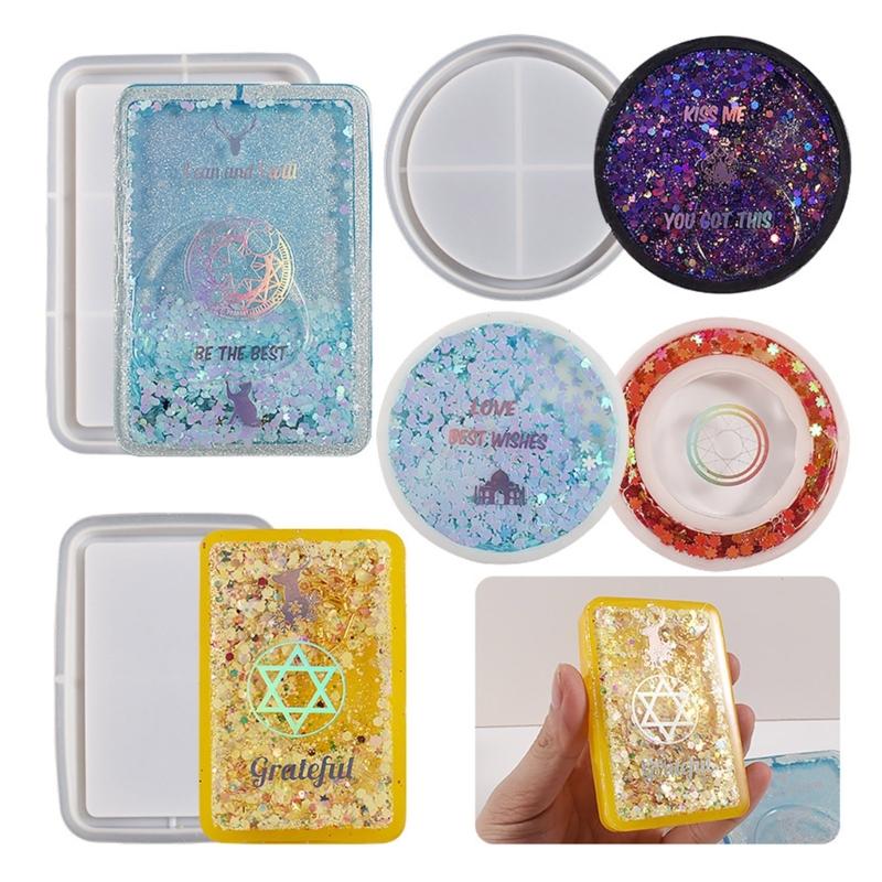 Heart Round-Star Silicone Resin Art Mold Coaster Shaker Epoxy Molds Quicksand Frame Cup Mat DIY Resin Casting Mould Ideal-Gift