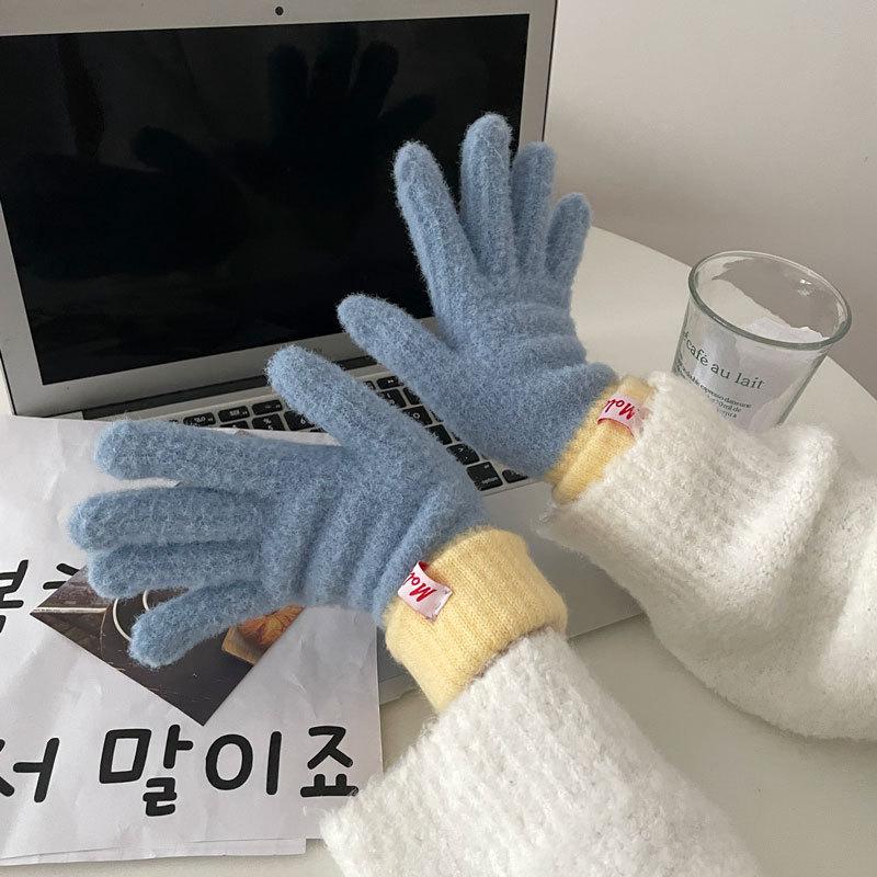 Contrasting Color Gloves Fashionable Gloves Unisex Winter Knitted Gloves with Touch Screen Anti-slip Elastic Thick for Cycling