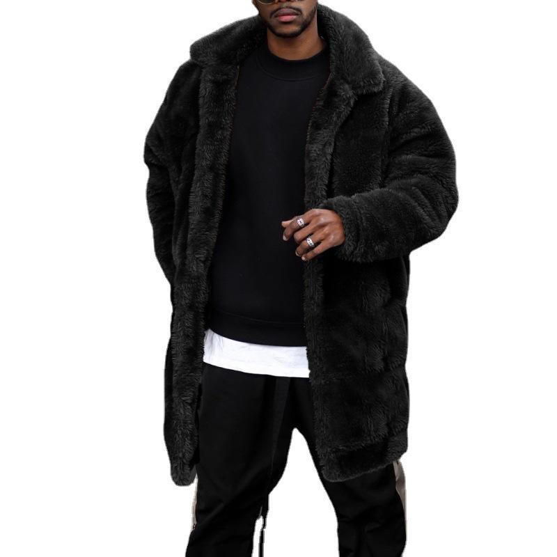 

Halloween Men s European-American Street Style Plush Warm Mid-Length Jacket XXXL