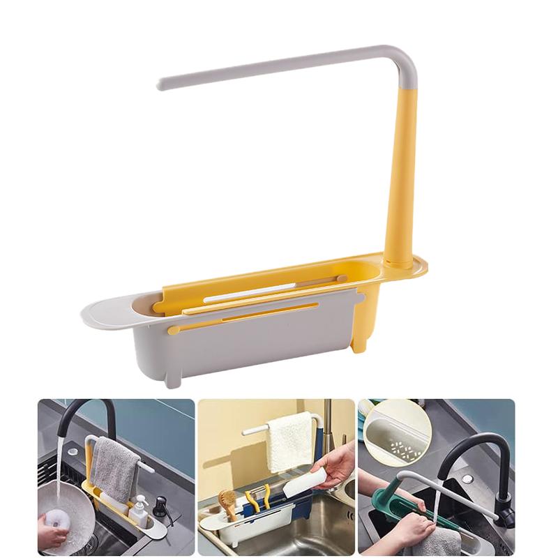 Multifunctional Telescopic Sink Storage Rack Upgraded Adjustable Holder For Kitchen Sponge Organizer With Drainer Basket