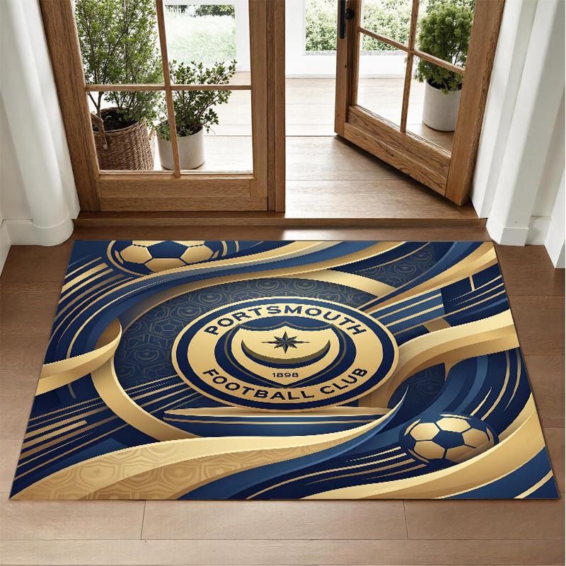 Portsmouth FC Design Crystal Velvet Rug Soft Decorative Mat for Bedroom Entrance