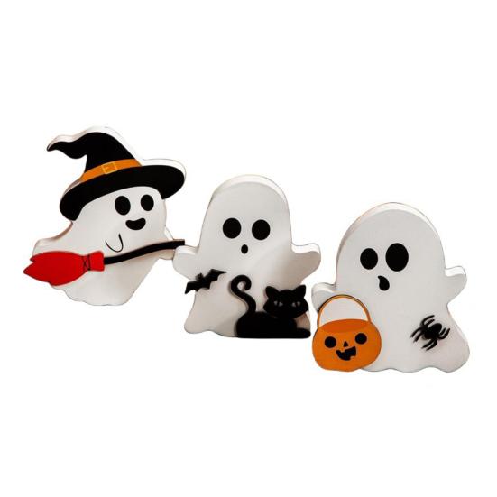 Halloween-Deko Aus Holz – Geister, Kürbisse & Schwarze Katzen, 3-teiliges Set Für Gruselige Stimmung