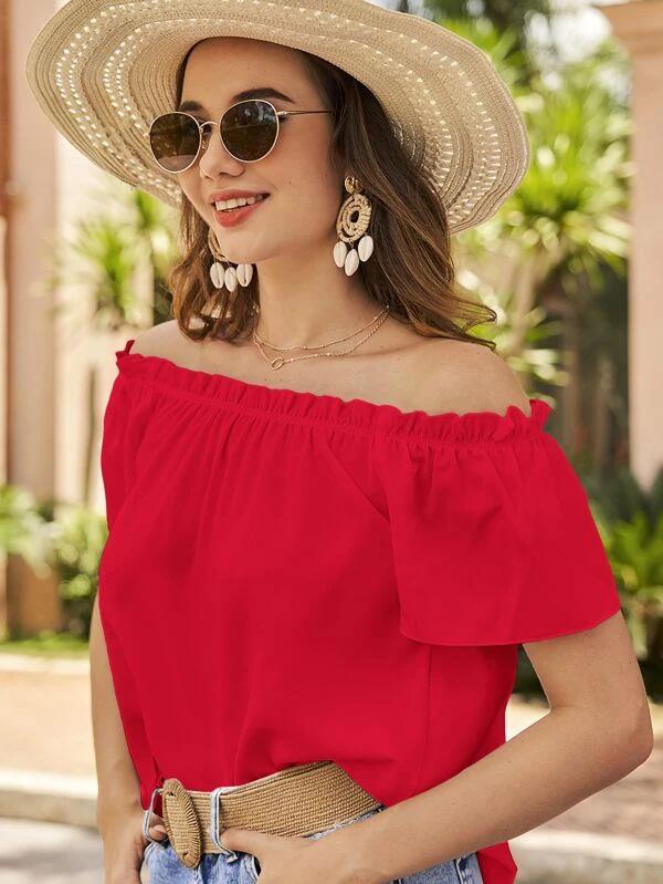 Jaro/Léto 2023 Dámská halenka s volánky odhalující ramena - Evropský a americký styl